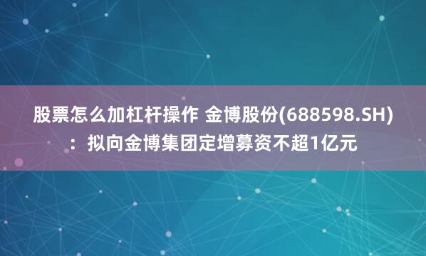 股票怎么加杠杆操作 金博股份(688598.SH)：拟向金博集团定增募资不超1亿元