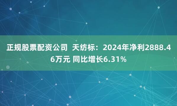 正规股票配资公司  天纺标：2024年净利2888.46万元 同比增长6.31%